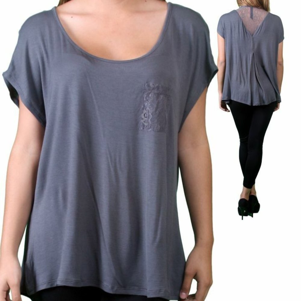 NWT Gray Pure Energy Cap Sleeve Lace Back Plus 1X